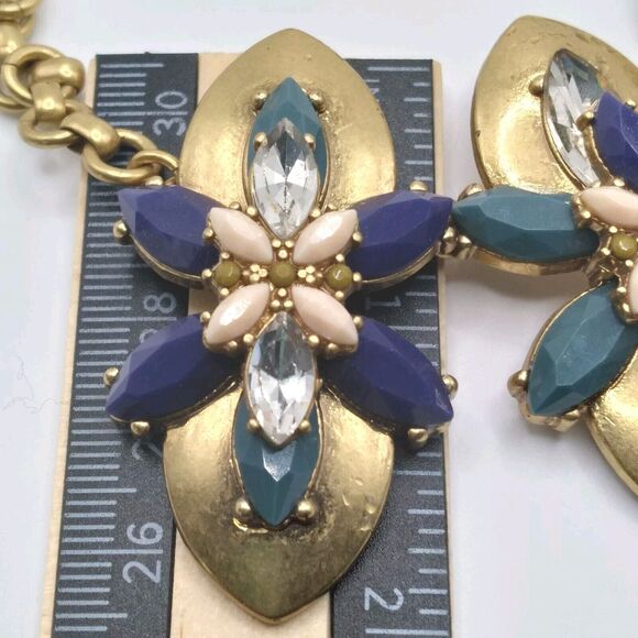 J. Crew Necklace Vintage Blue Purple Pink Rhinestones Statement Goldtone Signed - Picture 7 of 8